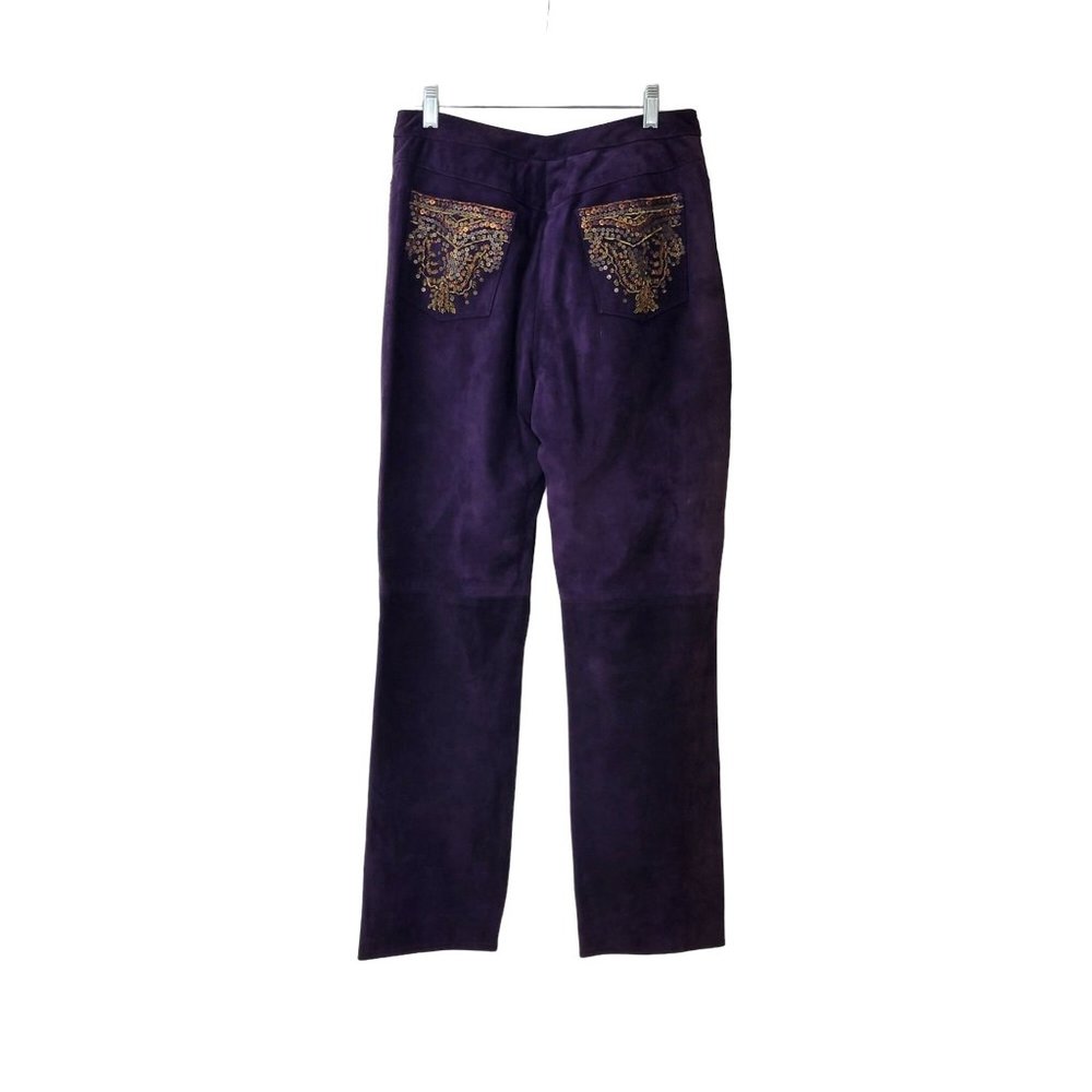 Carlisle Purple Embroidered Suede Jeans - Picture 2 of 8